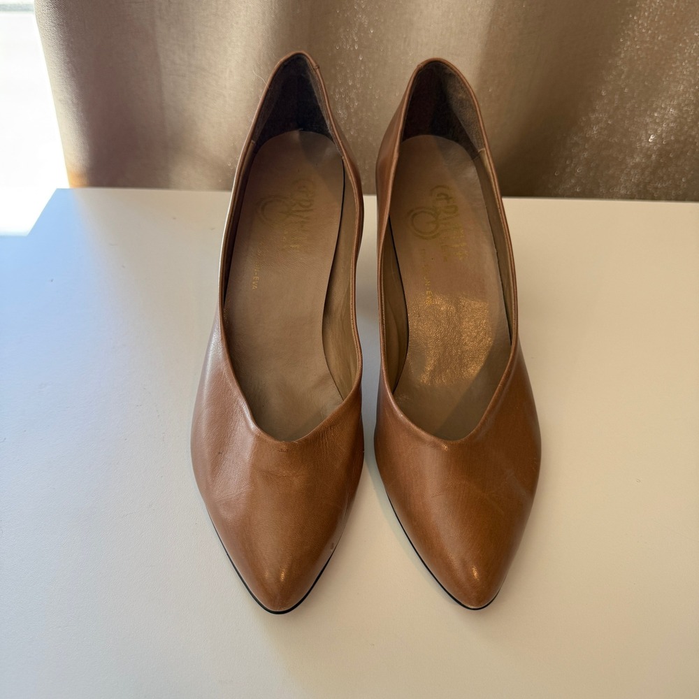 Cervelle Vintage Tan Leather Pointed Toe Stiletto Pumps Heels Womens 9 B